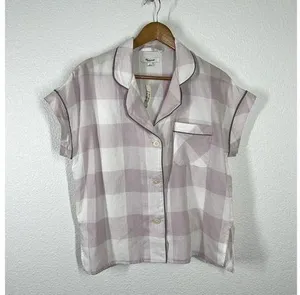 Madewell Bedtime Pajama Top Small S Lilac Plaid thumbnail 1