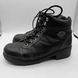 Harley-Davidson 84280 Black Leather Moto Lace Up Ankle Boots Women 8 thumbnail 3