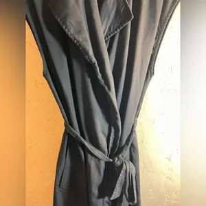 Zara Black Collared Mini Dress M trench duster wrap pockets thumbnail 5