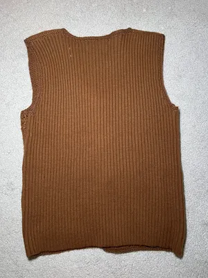 True Vintage Retro 70s Leather Patch Crochet Knit Vest by Aware Size Large thumbnail 2