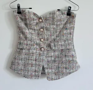 Coquette Tweed Corset Top Pearl Buttons Strapless Medium thumbnail 1