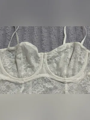 wild fable White Lace Longline Bustier Bralette with Garter Straps thumbnail 2