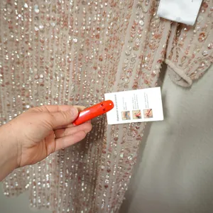 Mac Duggal Pink Nude Sequin V-Neck Long‎ Sleeve Midi Dress Size 10 NWT Formal thumbnail 9