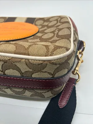 Coach Dempsey Camera Bag Brown Signature Jacquard Orange Logo Patch and Stripes thumbnail 10