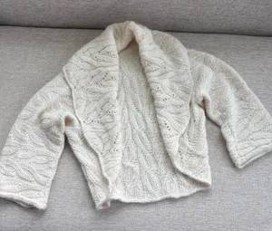 Handmade Cable Knit Shawl Collar Shrug Cardigan S Cream Boho Coastal Chic Preppy thumbnail 1
