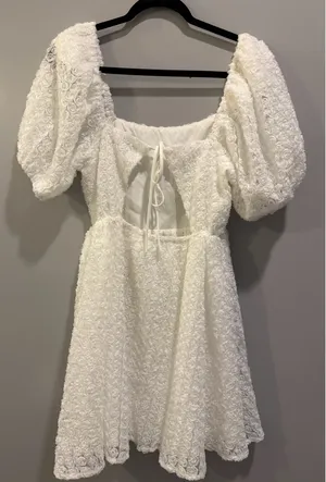 Endless Rose Textured Floral Rosette Cutout Back Mini Dress White thumbnail 5