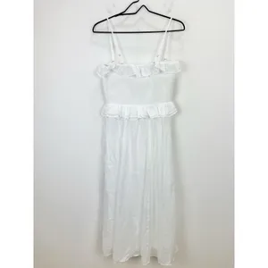 NEW J.Crew Ravenna Dress Ramie Ruffle Lightweight Smocked Midi White Small thumbnail 13