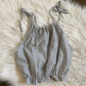 Brandy‎ Melville Blue White Pinstripe Ruffle Tie Strap Crop Top One Size thumbnail 6