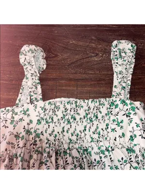 ELOQUII Floral Cotton Poplin Corset Midi Dress Green‎ White NWT 18 Cottagecore thumbnail 6