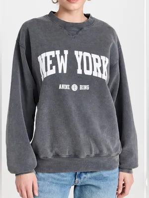 Anine Bing Ramona New York University Sweatshirt Crewneck Washed Black Gray XXS thumbnail 1
