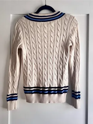 Lauren Ralph Lauren Logo Cricket Sweater S Cream Cable Knit Cotton LRL Preppy thumbnail 4