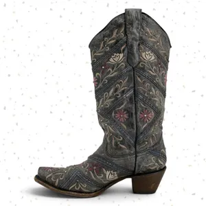Corral Western Cowboy Boots Gray Floral Gems Embroidered Country Concert Size 9 thumbnail 5