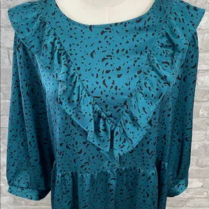 Zara Teal Long Sleeve Dress with Ruffles thumbnail 3