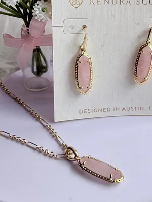 Kendra Scott Eva 14K Gold Over Brass Drop Earrings & Necklace-Rose Quartz thumbnail 3