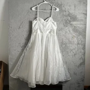 Vintage Eliza J Romantic White Organza Wedding Bridal Dress Floral Waist Detail‎ thumbnail 3