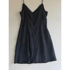 JSC Vintage 90s Black Beaded Floral Mini Dress Spaghetti Strap Size 14 Wrap Neck thumbnail 11
