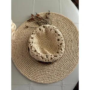 Sun n Sand Crochet Crown Wide Brim Straw Hat with Beads thumbnail 6