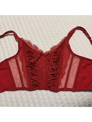 Victoria’s Secret Dream Angels Red Corset Bustier Long Line Bra Lace Sz M - DD thumbnail 9