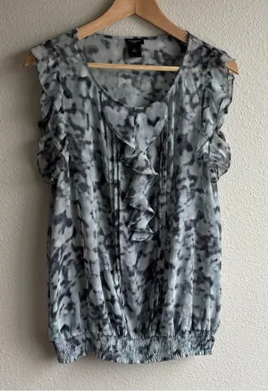 Ann Taylor Loft Gray Ruffle Front Sleeveless Blouse thumbnail 1