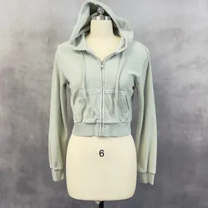 John Galt Brandy Melville Velour Zip Up‎ Hoodie Women OS Crop Soft Street Y2K thumbnail 2