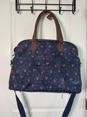 Navy Floral Travel Weekender Bag with Brown Trim thumbnail 8
