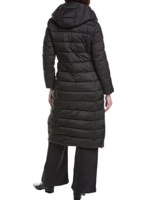 Kenneth Cole Black Long Quilted Puffer Coat with Hood thumbnail 2