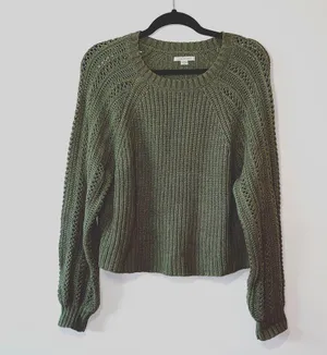 American Eagle Hunter Green Open Knit Sweater thumbnail 1