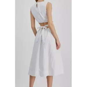 Rachel Rachel Roy Women Dress 8 White Midi Cutout Back Tie Waist Sleeveless thumbnail 2