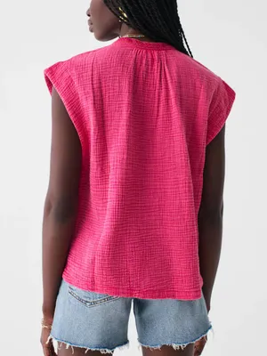 Faherty Dream Cotton Gauze Lucia Top in pink size large thumbnail 2