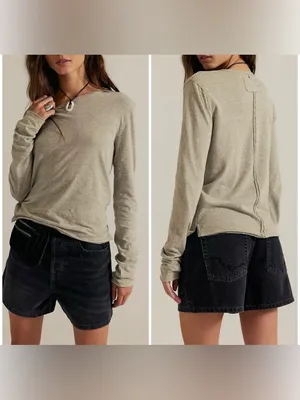 NWOT Free People We The Free Nova Long-Sleeve Tee - caiman gray tan - XS thumbnail 2