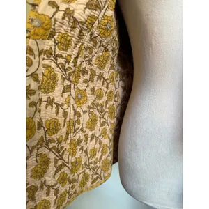 Mustard Yellow Floral Quilted Cotton Jacket S whimsi dainty Festival cottage thumbnail 5