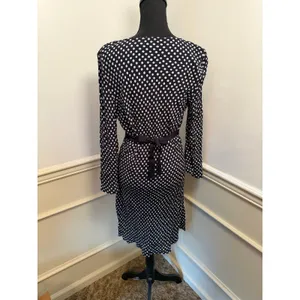 Etam Paris Vintage 90s/00s Milkmaid Polka Dot V-Neck Dress Navy Blue Whimsygoth thumbnail 5