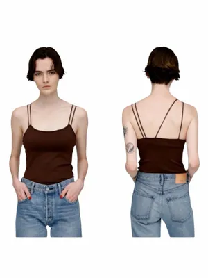 Moussy Vintage Tank Top Women XS Brown Asymmetric Strap Cut‎ Off Camisole Cami thumbnail 2