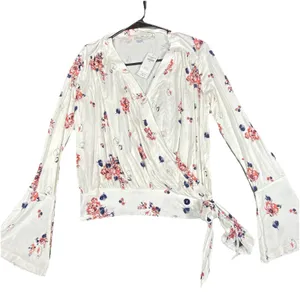 NWT Abercrombie & Fitch Women's White Floral Long Sleeve Top‎ Small Wrap Tie thumbnail 2