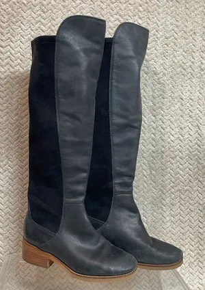 Lucky Brand Tilaree Womens Black Leather Suede Slip On Tall Boots Size 6.5‎ thumbnail 1