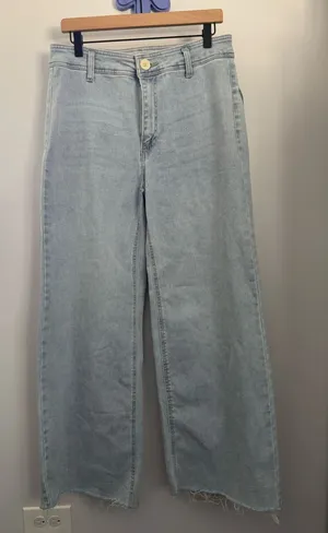 Oat NY 10/30 Wide Leg Jean Powder Light Cut Off Mid Rise Relaxed Office thumbnail 1