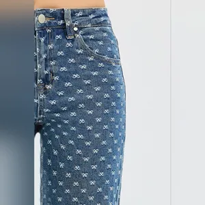 Wide Leg Blue Patterned Jeans - Women's Flare & Wide Leg thumbnail 15