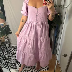 Bershka Puff Sleeve Tiered Poplin Maxi Dress Shirt Purple Size Medium thumbnail 2