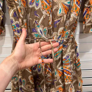 Tibi 100%‎ Silk Paisley Mini Dress Women 4 Brown Orange Ruffle Sleeve Boho Y2k thumbnail 5