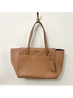 Tory Burch Parker Leather Tote Light Brown Quiet Luxury Minimalist thumbnail 2