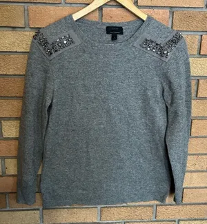 J. CREW Rhinestone Embellished Gray Wool Cashmere Blend Sweater Grey Size Small thumbnail 1