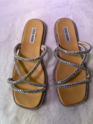 Steve Madden Silver Crystal Strappy Slide Sandals thumbnail 4