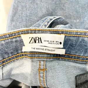 Zara Marine High Rise Frayed Hem Denim Wide Leg Jeans Blue 8 thumbnail 3