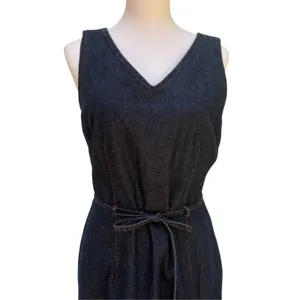VTG Telluride Clothing Co Denim Dress 6 Blue Cotton V-Neck Tie Waist Western thumbnail 2
