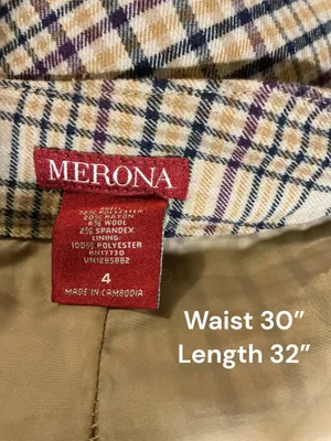 Merona Plaid Pencil Skirt Size 4 High-Waisted Wool Blend Tan Beige Zippe thumbnail 3