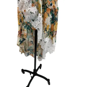 Anthropologie V-Neck Ruffle Lace Slip‎ Dress Floral White Multicolor Size US 4 thumbnail 7