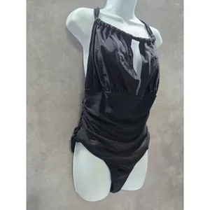 Cupshe Black Whimsy Goth Ruched One Piece Halter Swimsuit Beach Vacation Large thumbnail 4