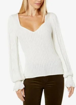 Paige Europa Sweater Size XL Ivory Silk‎ Blend Pullover Knit Bishop Sleeves thumbnail 1