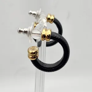 Joan Rivers Black Snakeskin Textured Hoop Earrings with Gold Accents thumbnail 4