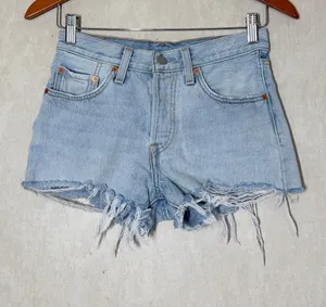 Levi’s Women’s 501 Original High Rise Jean Shorts Button Fly Raw Hem 24 thumbnail 1